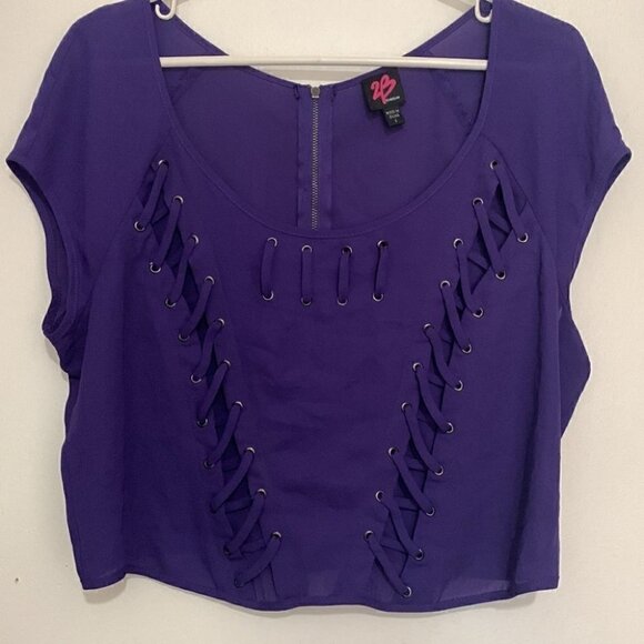 2B Bebe Purple Lace-Up Crop Top Y2K Revival Clubwear Festival Party Large - Picture 5 of 7